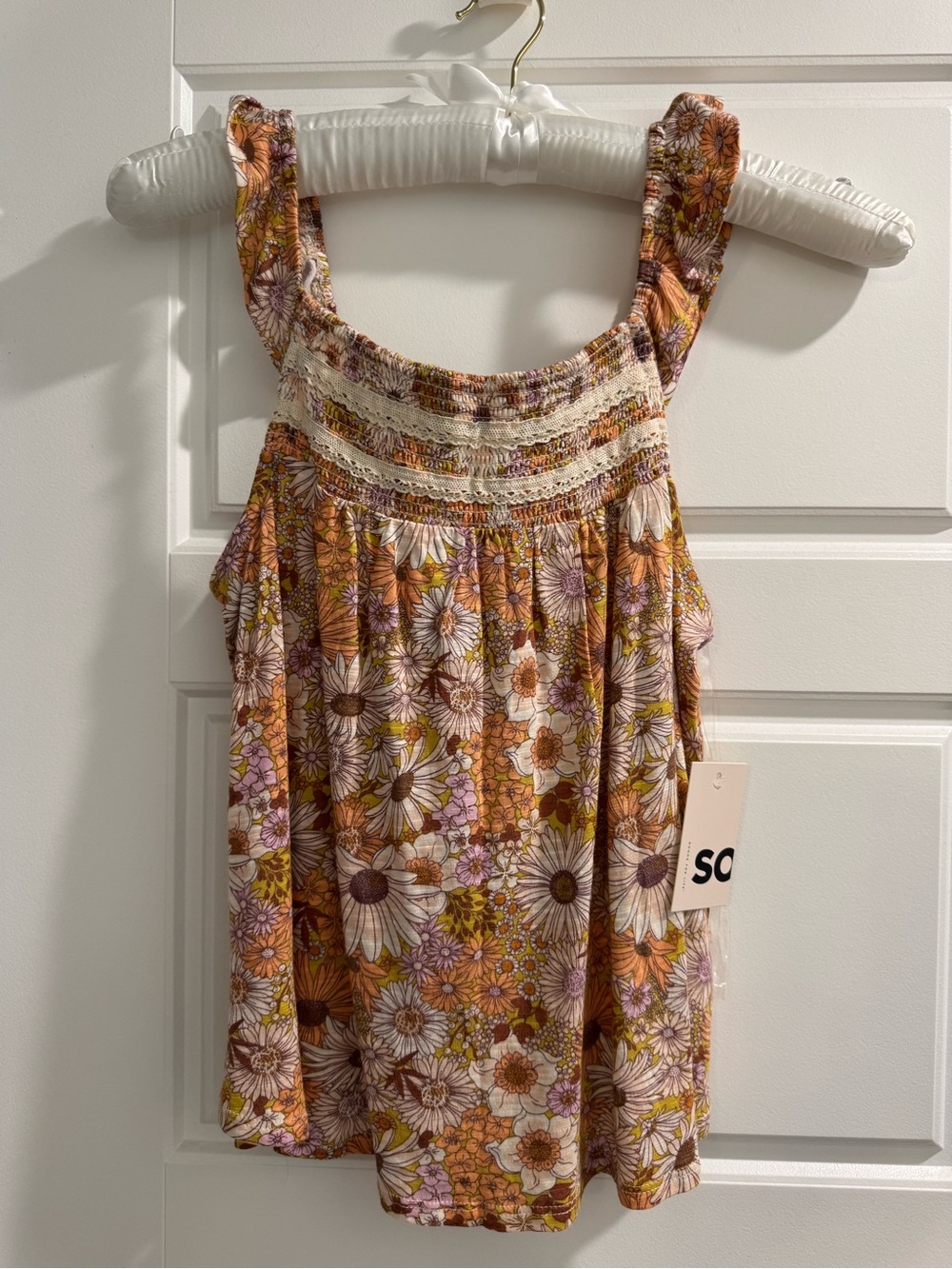 SO Floral Smocked Camisole in Orange and White
